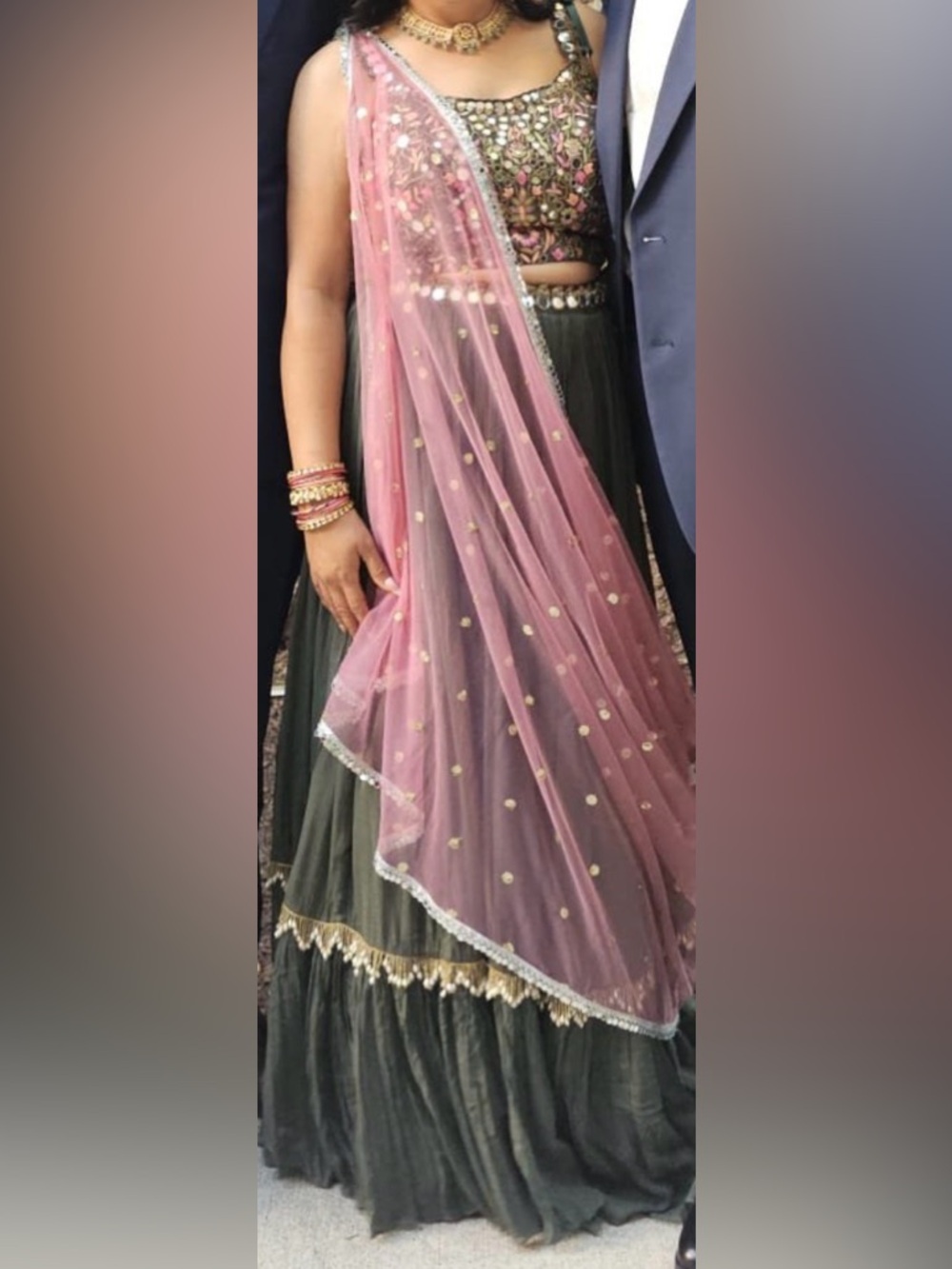 Lehanga Elegant Pink Polka Dot Sheer Dupatta